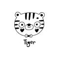 Avatar Cute Face Tiger Cub Portrait. Vector Illustration In Cartoon Style