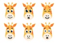 Avatar Cute giraffe. Collection of Emotions of the Muzzle of a Spotted Animal from Africa. The head of a child character
