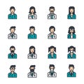 Avatar doctor people icons line color vector