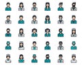 Avatar doctor people icons line color vector, stethoscope,