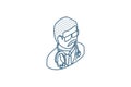Avatar, doctor whith phonendoscope isometric icon. 3d line art technical drawing. Editable stroke vector