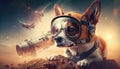 Avatar of a dog with retro pilot glasses in a virtual environment. Mars planet video game concept - Generative AI Royalty Free Stock Photo