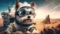 Avatar of a dog with retro pilot glasses in a virtual environment. Mars planet video game concept - Generative AI Royalty Free Stock Photo