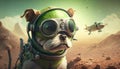 Avatar of a dog with retro pilot glasses in a virtual environment. Mars planet video game concept - Generative AI Royalty Free Stock Photo