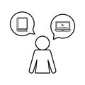 Avatar with ebook and laptop silhouette style icon vector design