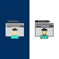 Avatar, Education, Graduate, Graduation, Scholar Icons. Flat and Line Filled Icon Set Vector Blue Background