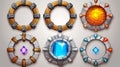 An avatar frame with a setting of stones and jagged medieval metal and wooden borders. Isolated fantasy graphic design