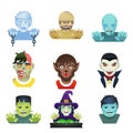 Avatar halloween party role characters bust icons flat design greeting card template vector illustration Royalty Free Stock Photo