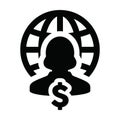 Avatar icon with globe dollar sign currency money symbol vector with female person profile for a business network Royalty Free Stock Photo