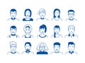 Avatar line icons. Hand drawn people cartoon faces, cute boys and girls teen persons, modern vector male and female Royalty Free Stock Photo