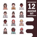 Avatar male female men women cartoon character people icons set line and fill style icon Royalty Free Stock Photo