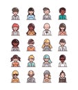 Avatar male female men women cartoon character people icons set line and fill style icon Royalty Free Stock Photo