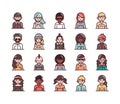 Avatar male female men women cartoon character people icons set line and fill style icon Royalty Free Stock Photo