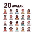 Avatar male female men women cartoon character people icons set line and fill style icon Royalty Free Stock Photo