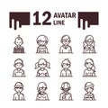 Avatar male female men women cartoon character people icons set line style icon Royalty Free Stock Photo