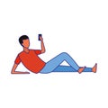 Avatar man with cellphone lying, flat design