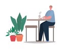 Avatar man with coffee mug on table vector design