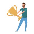 Avatar man holding a big trophy icon