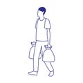 Avatar man walking with supermarket bags Royalty Free Stock Photo