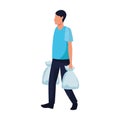 Avatar man walking with supermarket bags Royalty Free Stock Photo