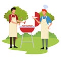 Avatar men cooking in a bbq grill outdoor Royalty Free Stock Photo