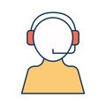 Avatar operator with headphone line and fill style icon vector design