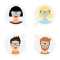 Avatar people icon set. Cute cartoon character. Diverse face collection. Men women wearing eyeglasses. Royalty Free Stock Photo