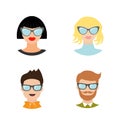 Avatar people icon set. Cute cartoon character. Diverse face collection. Men women wearing eyeglasses.. Male female head