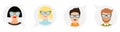 Avatar people icon set line. Cute cartoon character. Diverse face collection. Men women wearing eyeglasses. Male female head with