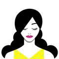 Avatar of pretty brunette. Portrait of fashionable girl. flat vector illustration