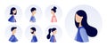 Avatar profile picture icon set. Young men and women portraits set. Modern flat cartoon style. Vector illustration on