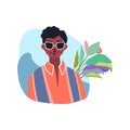 Avatar realistic afro man with glasses in traditional clothes. Vector illustration. Royalty Free Stock Photo