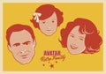 Avatar Retro Family. Cartoon faces woman, man and child retro style