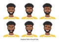 Avatar. Set of emotions and gestures to the young black african american man.