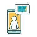 Avatar on smartphone with ebook line and fill style icon vector design