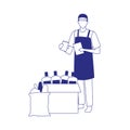 Avatar supermarket worker with groceries box icon