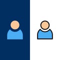 Avatar, User, Basic  Icons. Flat and Line Filled Icon Set Vector Blue Background Royalty Free Stock Photo