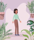 Avatar woman leaves and plants vector design