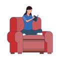 Avatar woman relaxed sitting on couch reading a book