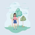 Avatar woman trees shrubs and clouds vector design Royalty Free Stock Photo
