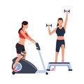 Avatar women exercising and lifting dumbbells icon