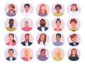 Avatars of business men and women, office workers. Set of business people portraits in circles background Royalty Free Stock Photo