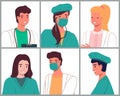 Avatars characters doctors and nurses set. Medical people icons of faces on a white background Royalty Free Stock Photo