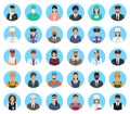 Avatars characters people of different occupation set. Professions persons icons of faces on a blue background. Royalty Free Stock Photo