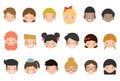 Avatars collection of cute kids. Vector illustration of different nationalities children`s , Cartoon child avatar set.