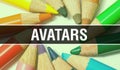 Avatars concept banner with texture from colorful items of education, science objects and 1 september School supplies. Avatars