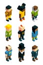 Avatars for 3D games. Isometric low poly people in various clothes Royalty Free Stock Photo