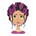 Girl with pink curlers and yellow patches