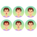 Avatars emotions. Set a man with a variety of emotions. Male face with different expressions. Man in flat design