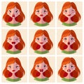 Avatars emotions. Set a woman with a variety of emotions. Female face with different expressions. Royalty Free Stock Photo